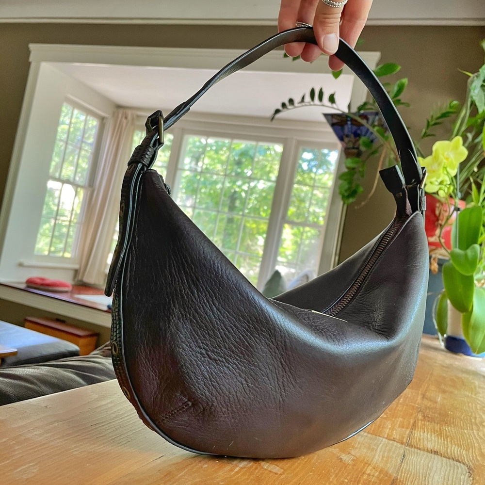 Via Spiga dark brown Hobo Bag with Pebbled Leather and Spacious Design